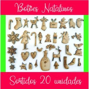 Kit de botões natalinos de MDF C/20 unidades