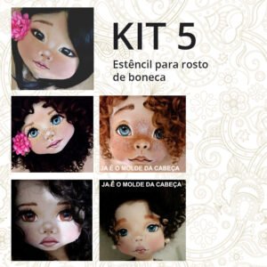 Kit 5 Estêncil Rosto de Boneca