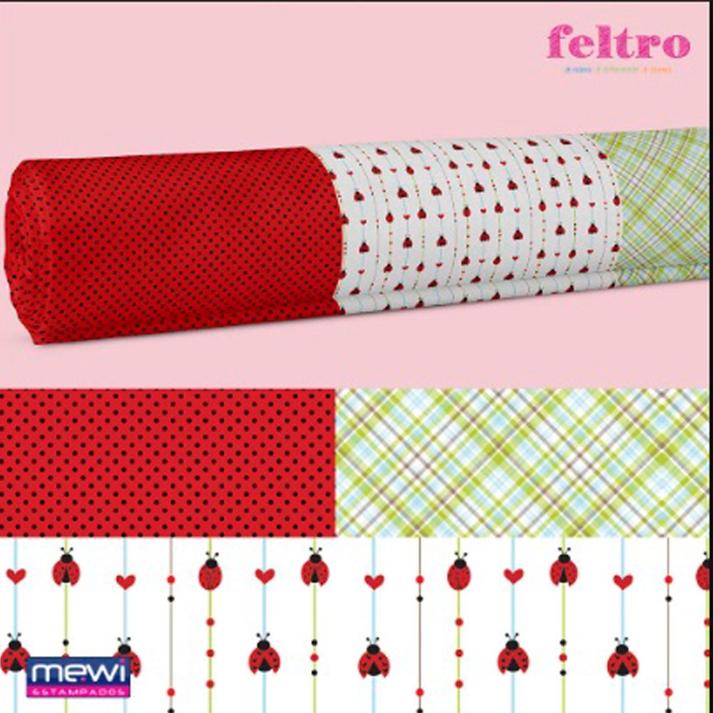 Feltro mewi -  Coleção joaninha - Composê 2 xadrez e pingente 25X70CM