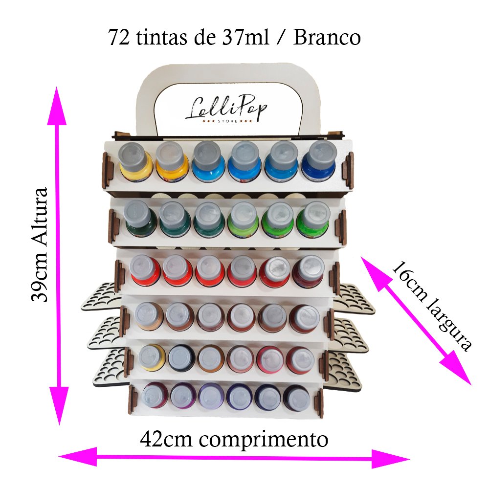 Suporte para organizar suas Tintas de 37ml e Pinceis no Branco